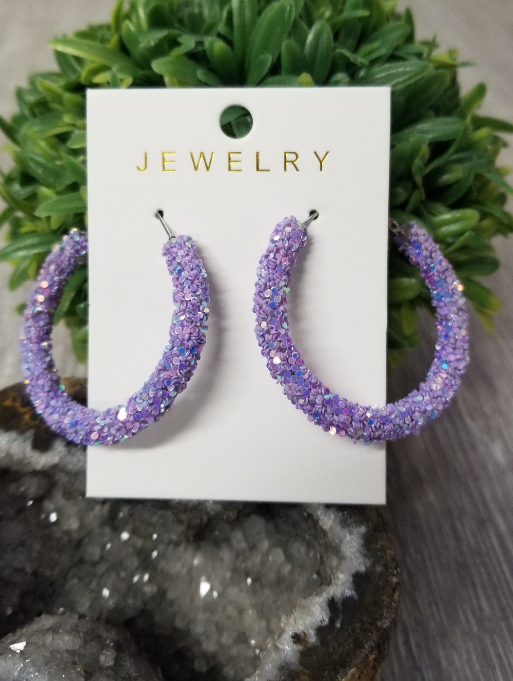 Purple Glitter Hoop Earrings